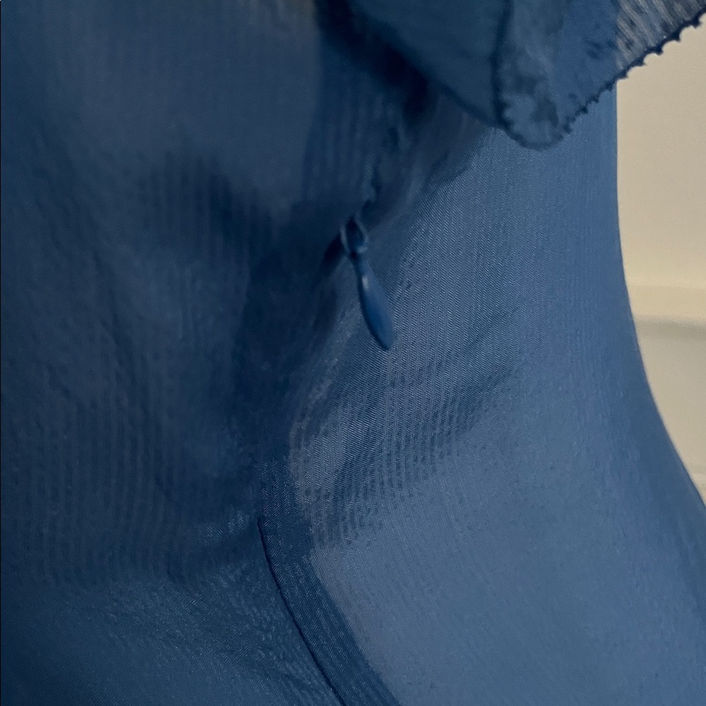 BCBGMaxAzria Silk Blue Ruffle Blouse - Picture 7 of 9